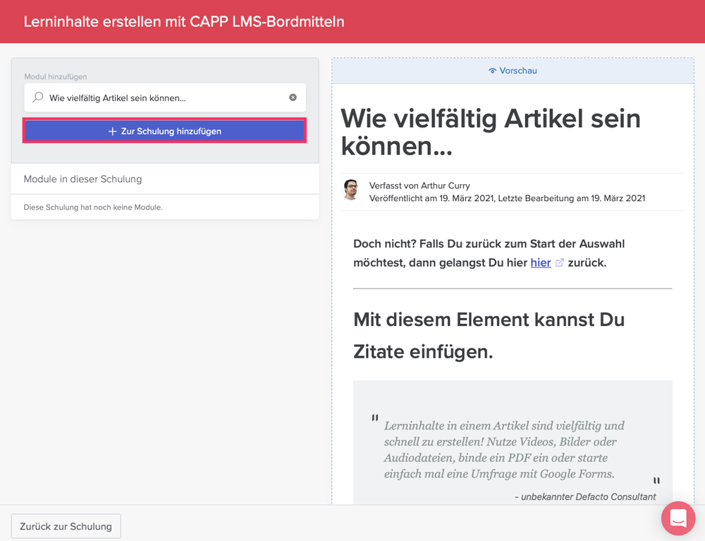 Screenshot Schulungsmanager