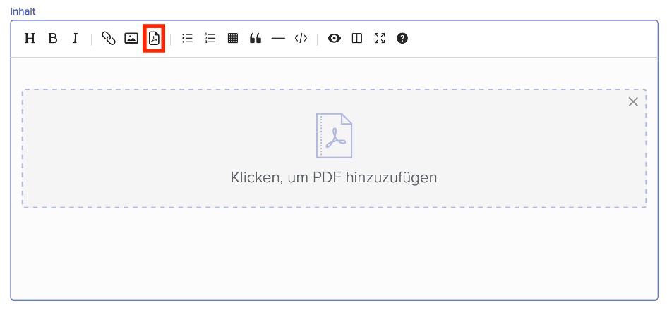 Upload-Möglichkeit eines PDFs in einen Artikel