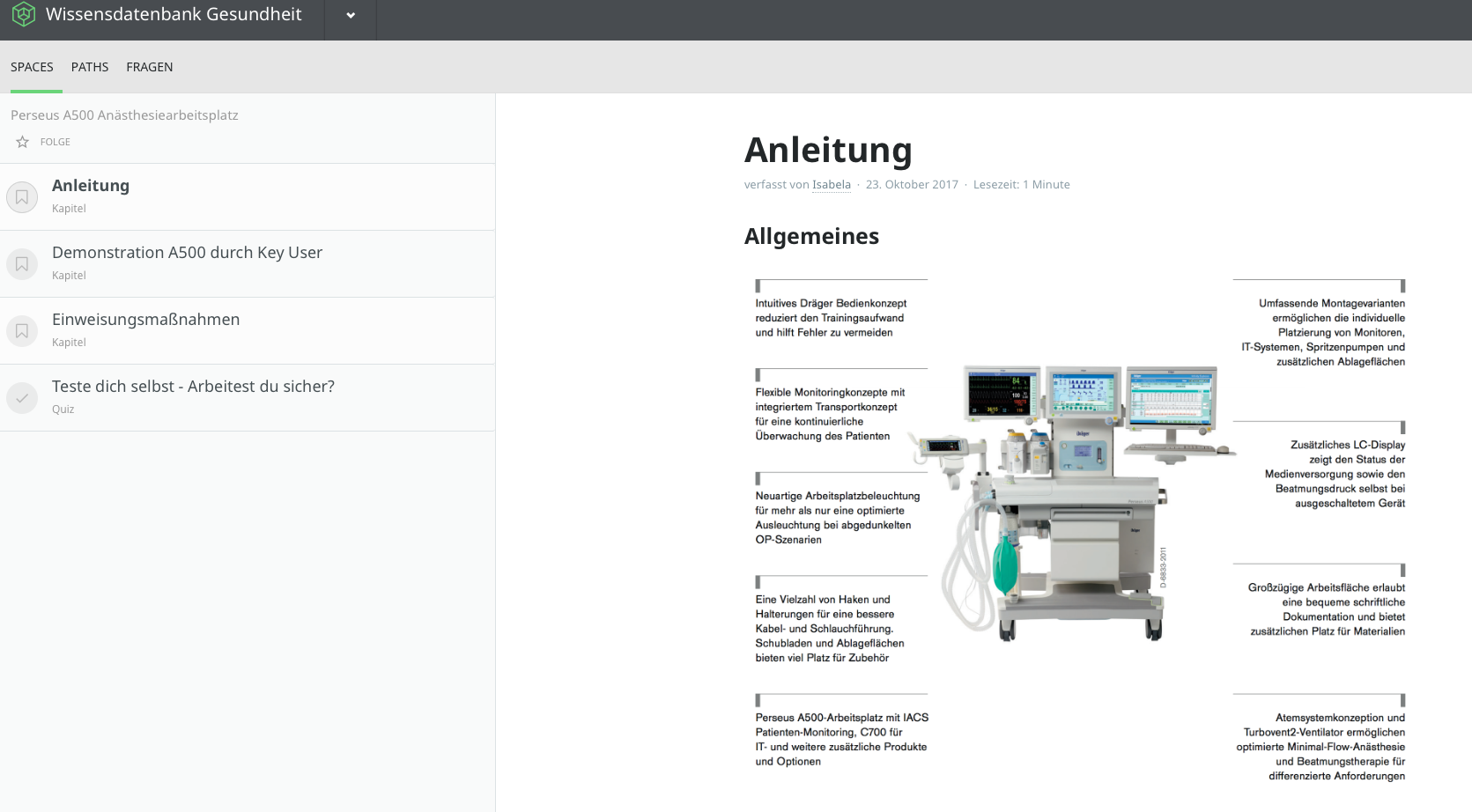 Abbild von einem Kapitel über ein Gerät der Medizintechnik